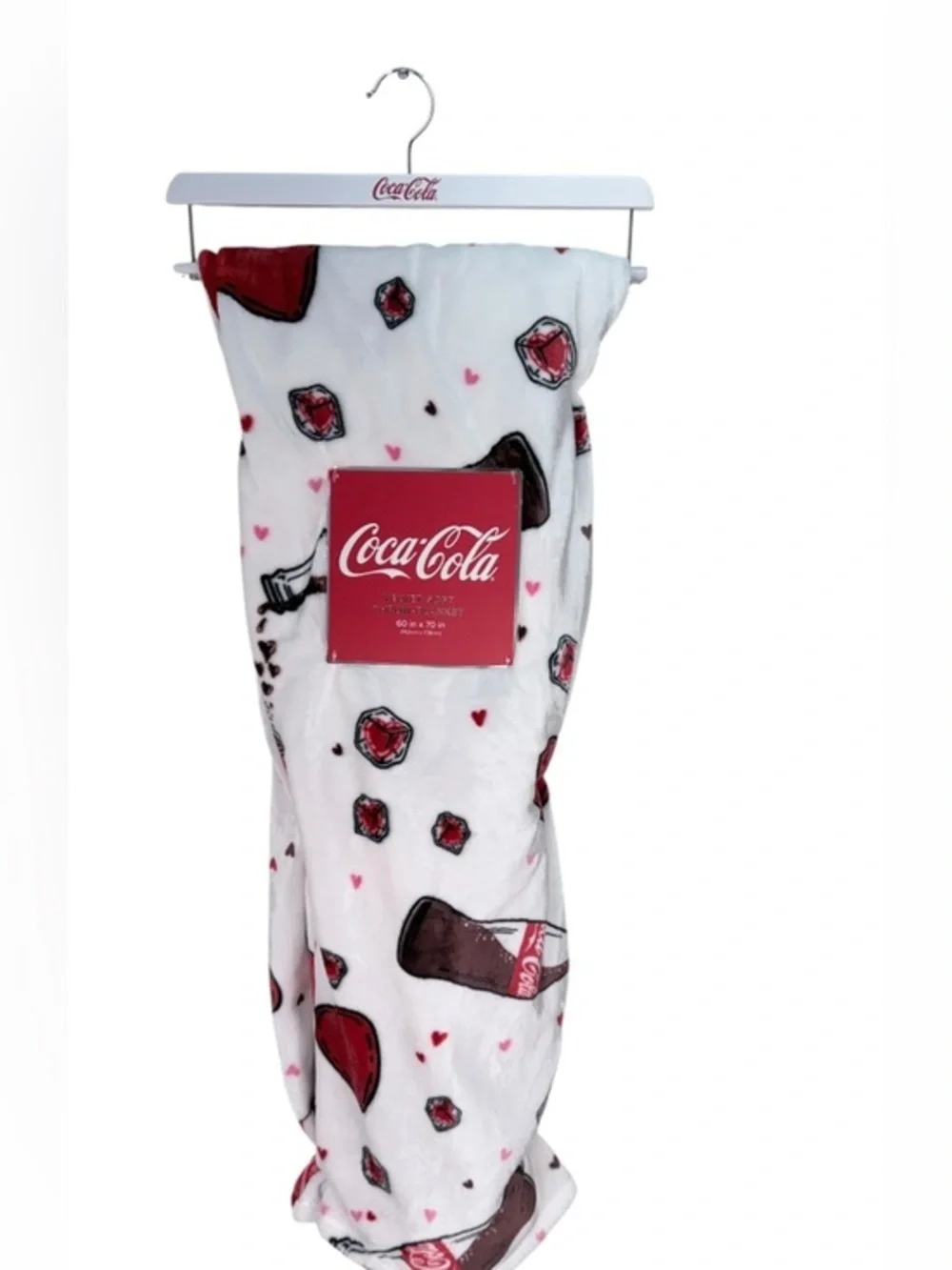 Coca Cola Velvet Soft Throw Blanket 60 x 70 Plush Coke Bottle Heart Pattern NWT